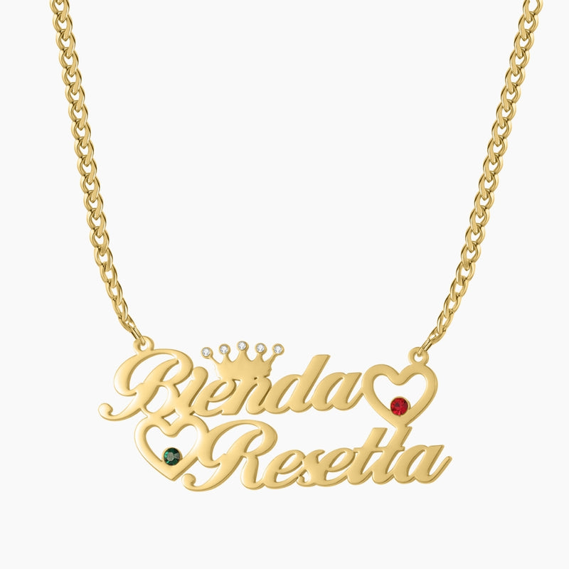 Double Heart Name Necklace w/ Cuban Chain | Necklaces by DORADO