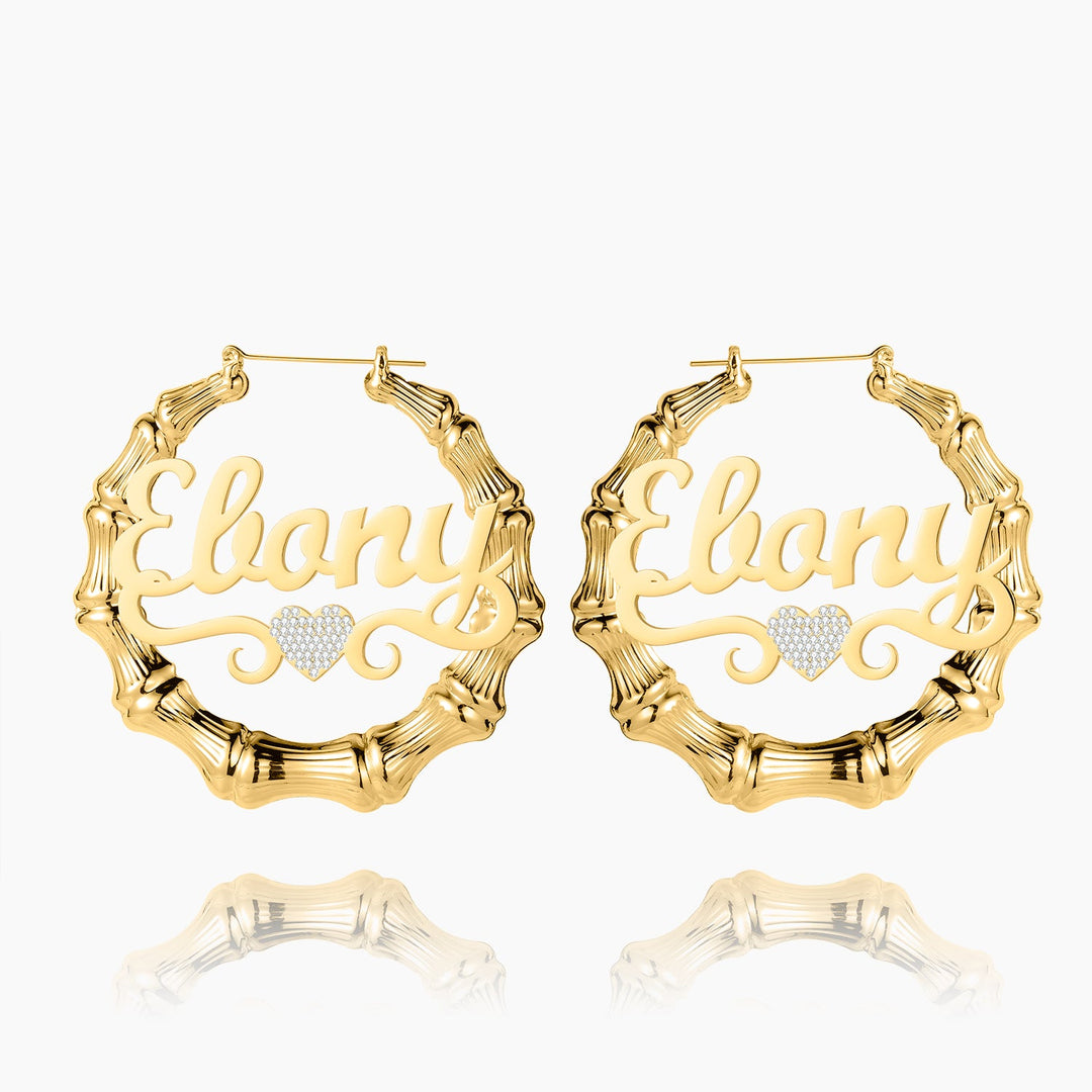 Heart Name Bamboo Hoop Earrings | Dorado Fashion