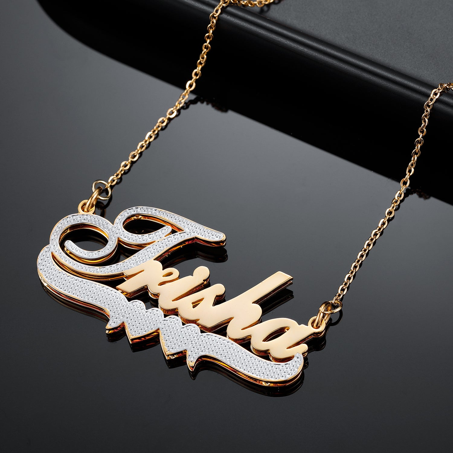 Double Plated Double Heart Name Necklace | Dorado Fashion