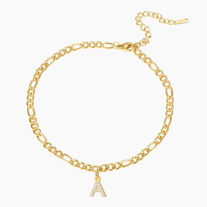 Iced Letter Bracelet w/ Figaro Chain | Dorado Fashion