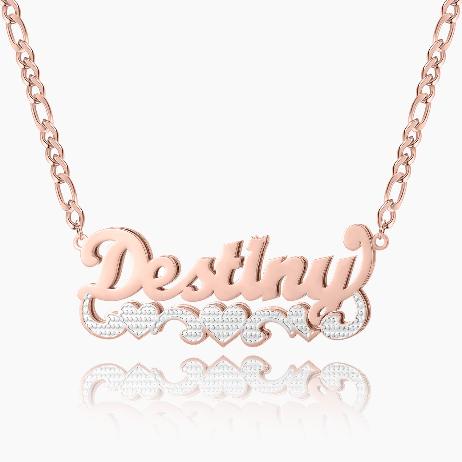 Double Plated Triple Heart Name Necklace w/ Cuban Chain | Dorado Fashion