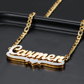 Double Plated Script Name Necklace w/ Figaro Chain | Dorado Fashion