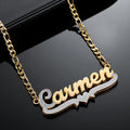 Double Plated Script Name Necklace w/ Figaro Chain | Dorado Fashion