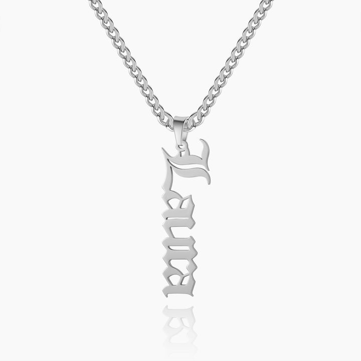 Vertical Gothic Name Necklace w/ Cuban Chain | Dorado Fashion