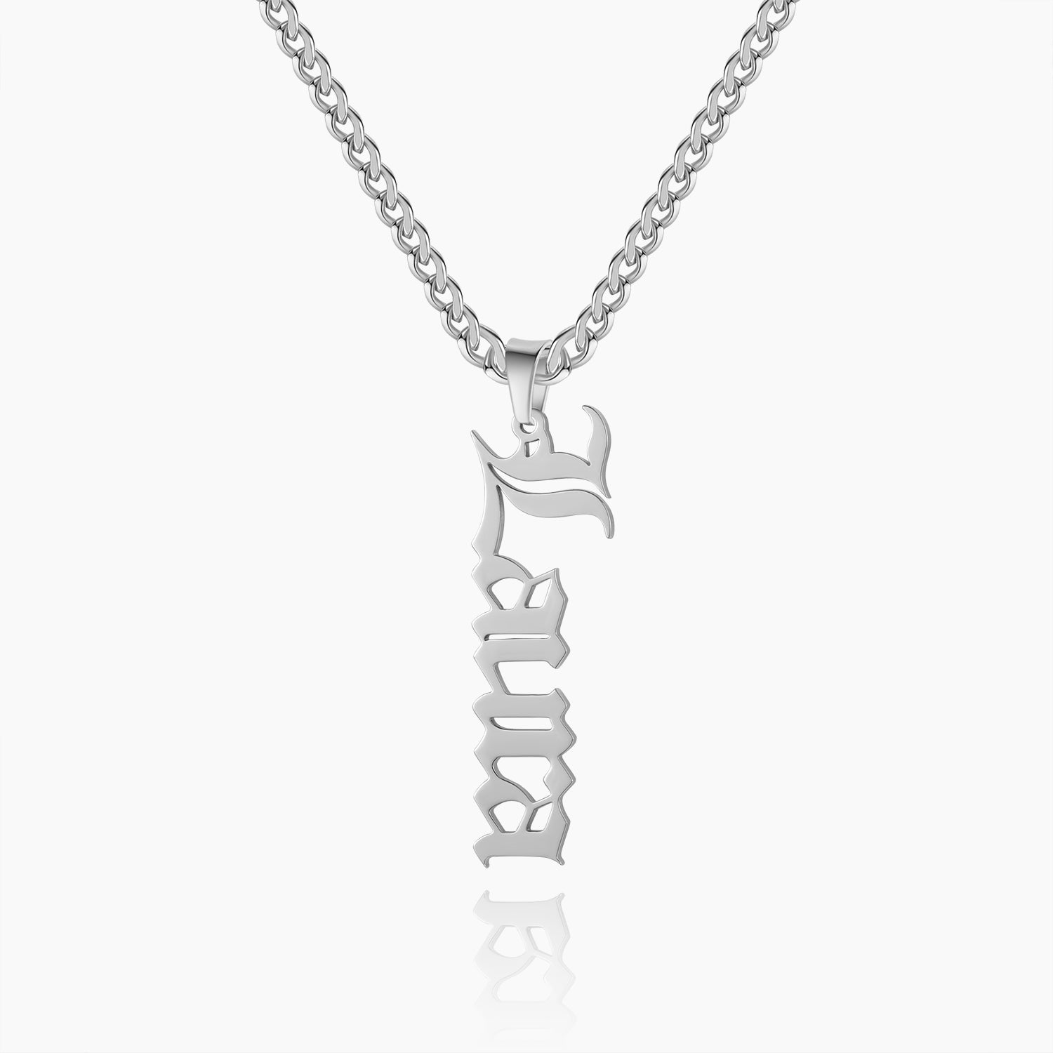 Vertical Gothic Name Necklace w/ Cuban Chain | Dorado Fashion