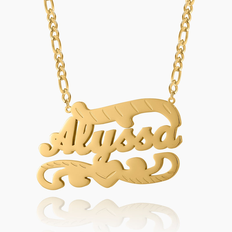 Double Plated Name Heart Necklace w/ Figaro Chain | Dorado Fashion