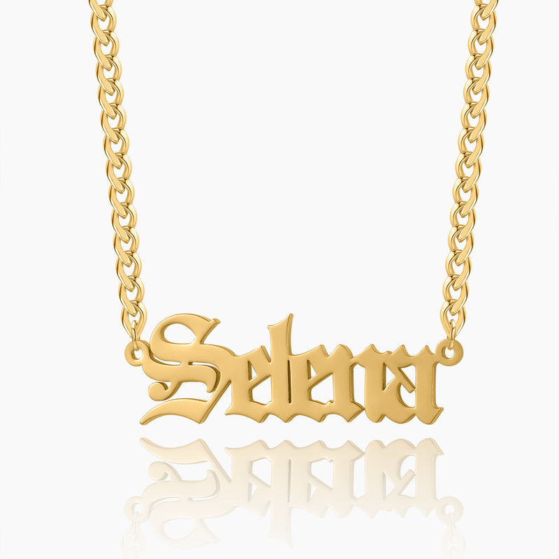 Kids Gothic Name Necklace w/ Cuban Chain | Dorado Fashion