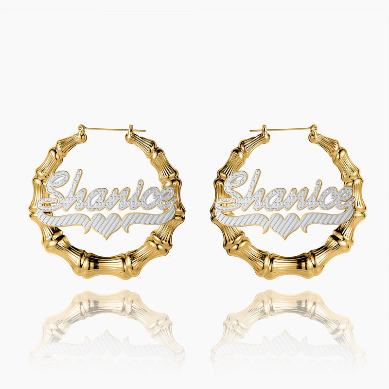 Double Plated Bamboo Name Hoop Earrings | Dorado Fashion