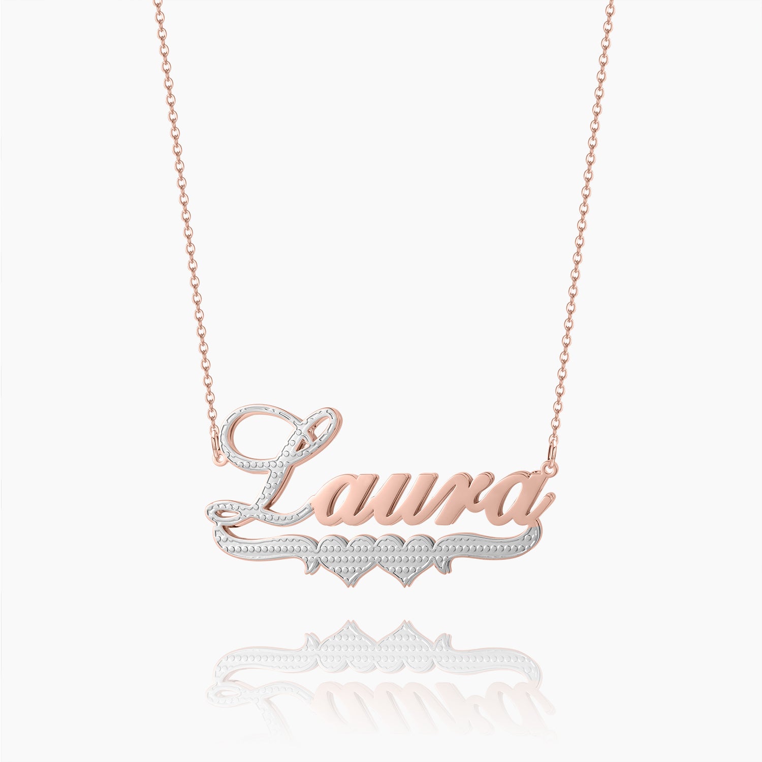 Double Plated Double Heart Name Necklace | Dorado Fashion