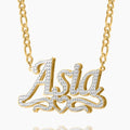 Double Plated Heart Title Name Necklace w/ Figaro Chain | Dorado Fashion