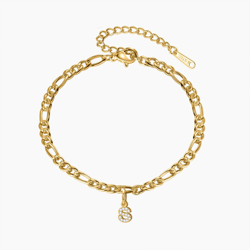 Iced Letter Anklet w/ Figaro Chain | Dorado Fashion