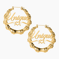 Heart Outline Bamboo Name Hoop Earrings | Dorado Fashion